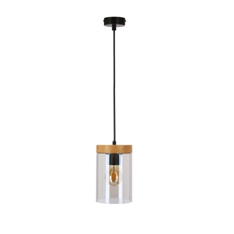 WELS LAMPA WISZĄCA CZARNY+DREWNIANY 1X40 E27 KLOSZ DYMIONY