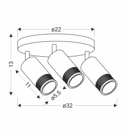 Flin lampa sufitowa plafon czarny 3x15W GU10 klosz czarny+złoty