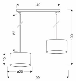 PANDY lampa wisząca czarny 2x40W E27 abażur szary+złoty