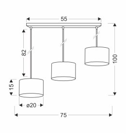 PANDY lampa wisząca czarny 3x40W E27 abażur szary+złoty