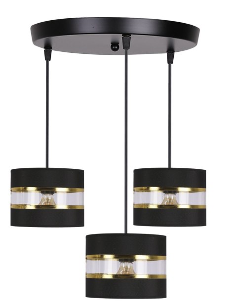 PANDY lampa wisząca czarny talerz 3x40W E27 abażur czarny+złoty