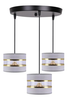 PANDY lampa wisząca czarny talerz 3x40W E27 abażur szary+złoty