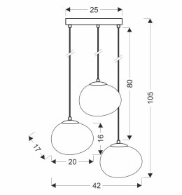 STONES lampa wisząca talerz czarny 20cm 3x40W E27 klosz biały